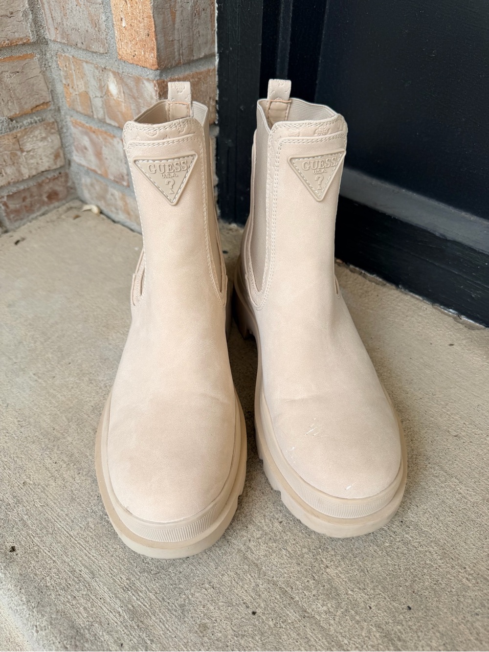 G by Guess Cream Chunky Chelsea Combat Boots